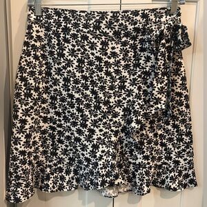 LOFT Black and White Petite Daisy Ruffle Wrap Skirt